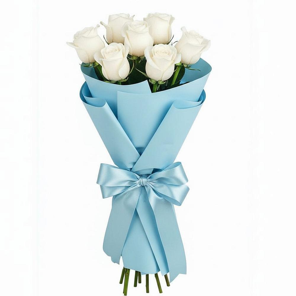 Букет 7 белых роз Проуд в Приморье