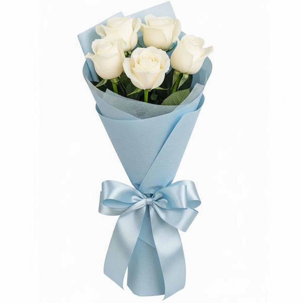 Букет 5 Белых роз Проуд в Приморье