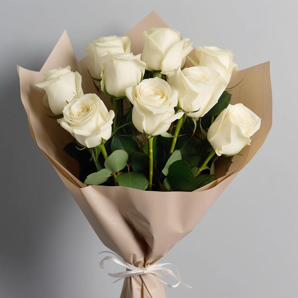 Букет 9 Белых роз Эдлесс Лав в Приморье