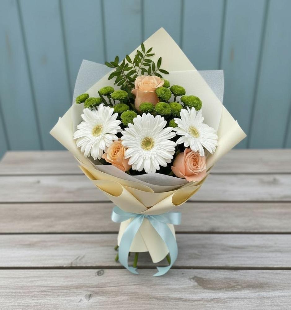 Букет цветов из: Герберы, Розы и Хризантемы в Приморье