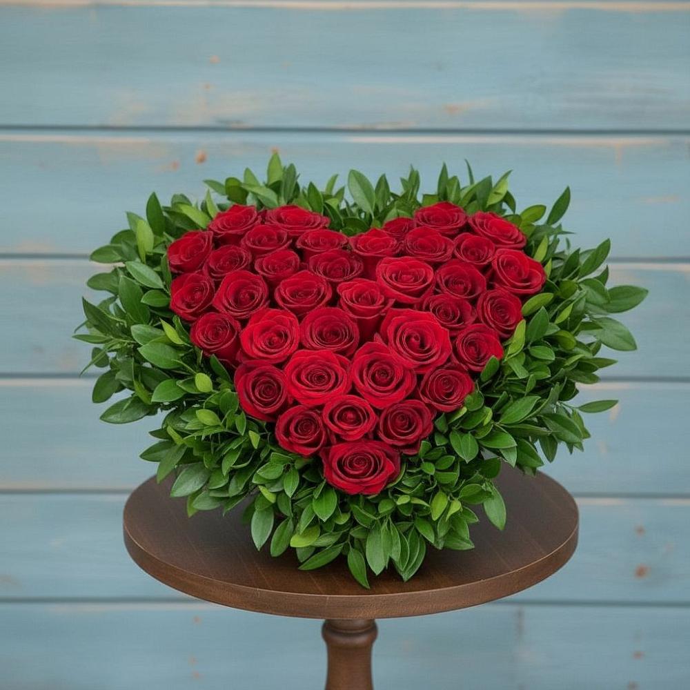 Цветочная композиция из Розы в виде сердца в Приморье