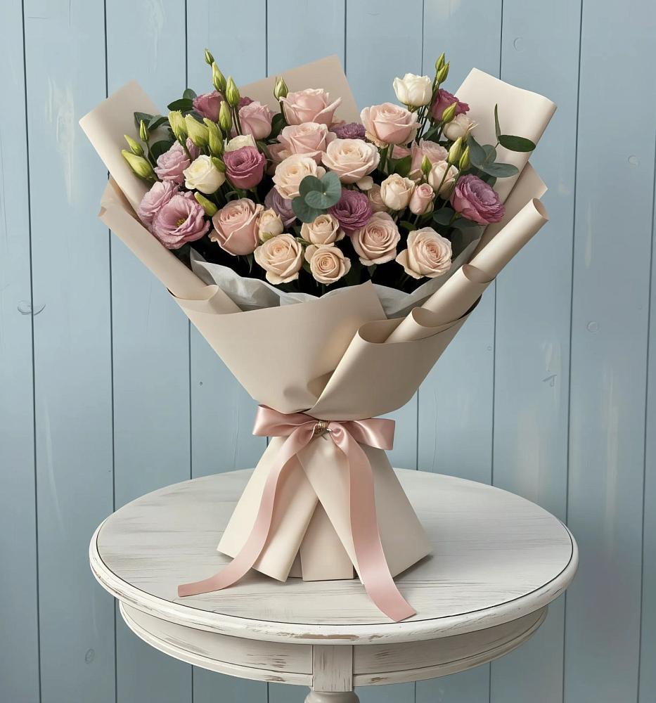 Букет цветов из: Розы и Лизиантусы в Приморье