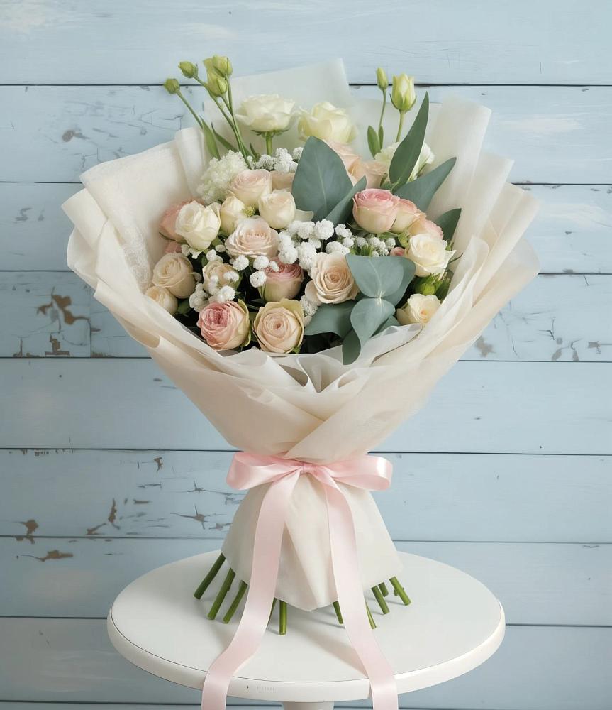 Букет цветов из: Розы и Лизиантусы в Приморье