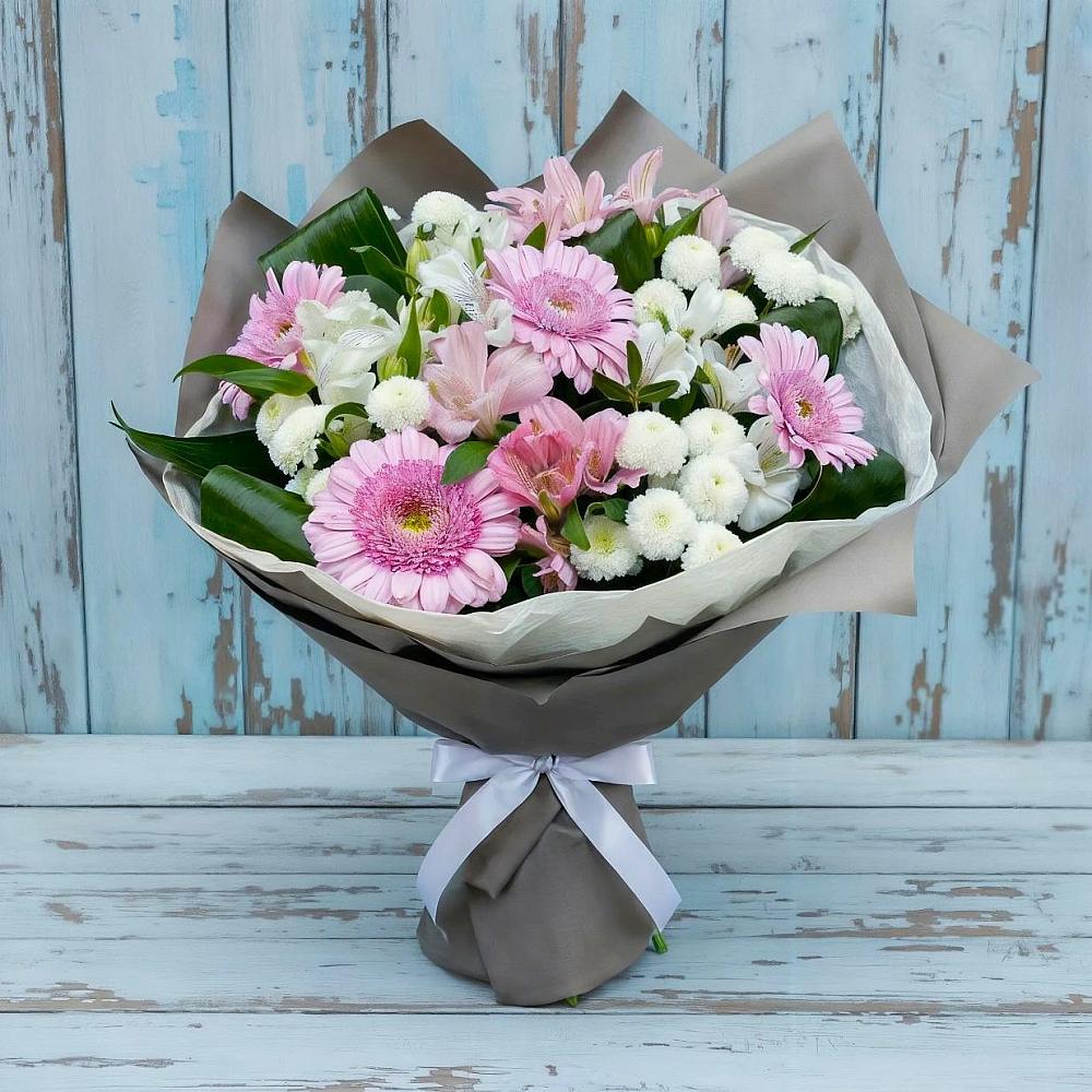 Букет цветов из: Герберы, Альстромерии и Хризантемы в Приморье