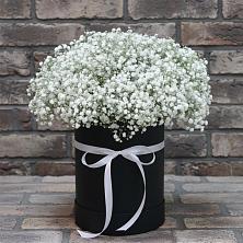 Цветочная композиция из Гипсофила в шляпной коробке в Приморье