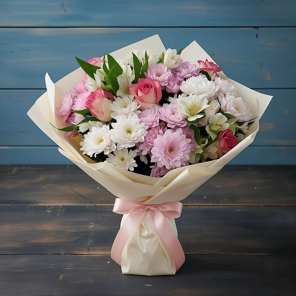 Букет цветов из: Хризантемы, Альстромерии и Розы в Приморье